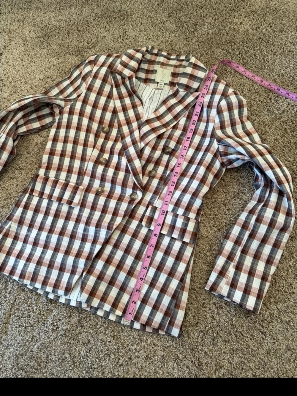 Joie Blazer Spice Plaid Double Breasted Cotton Blend Jacket Size Medium - Picture 12 of 12